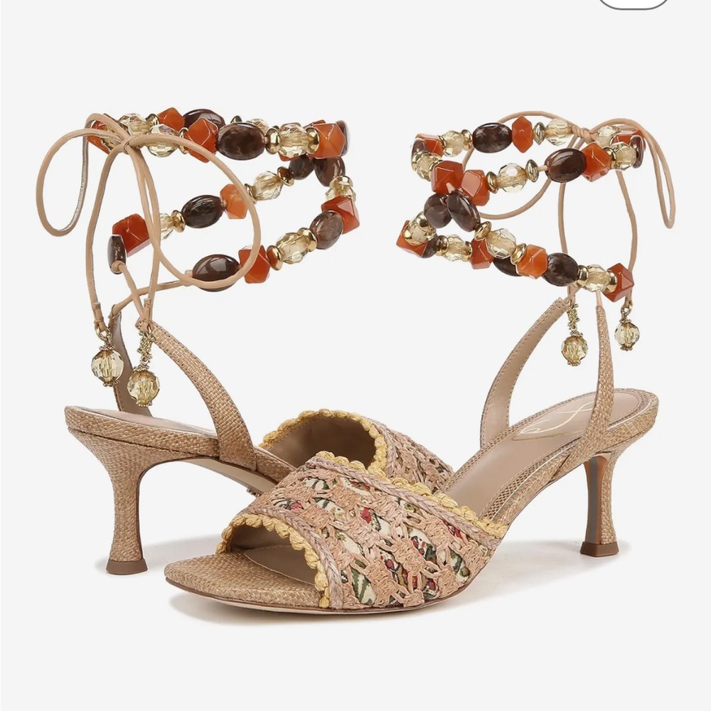 Sam Edelman Pamala BeadedHeeled Sandals in Dark Natural